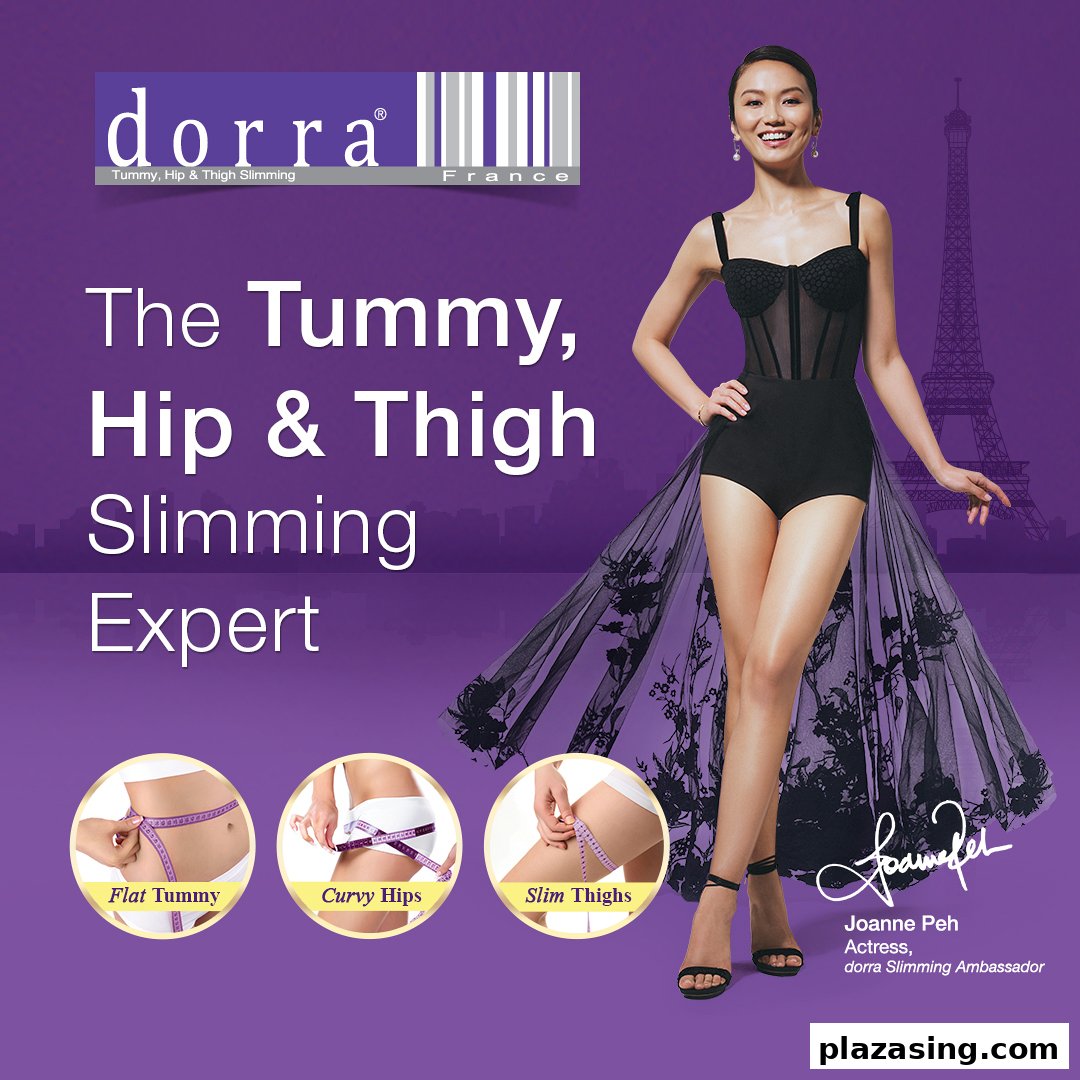 An advertisement for Dorra Slimming featuring an ambassador and highlighting tummy, hip, and thigh slimming.