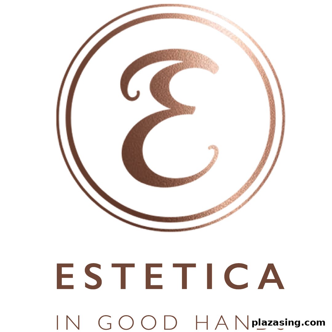 The Estetica Beauty logo featuring a stylized 'E' within a circle and the tagline 'IN GOOD HANDS'.
