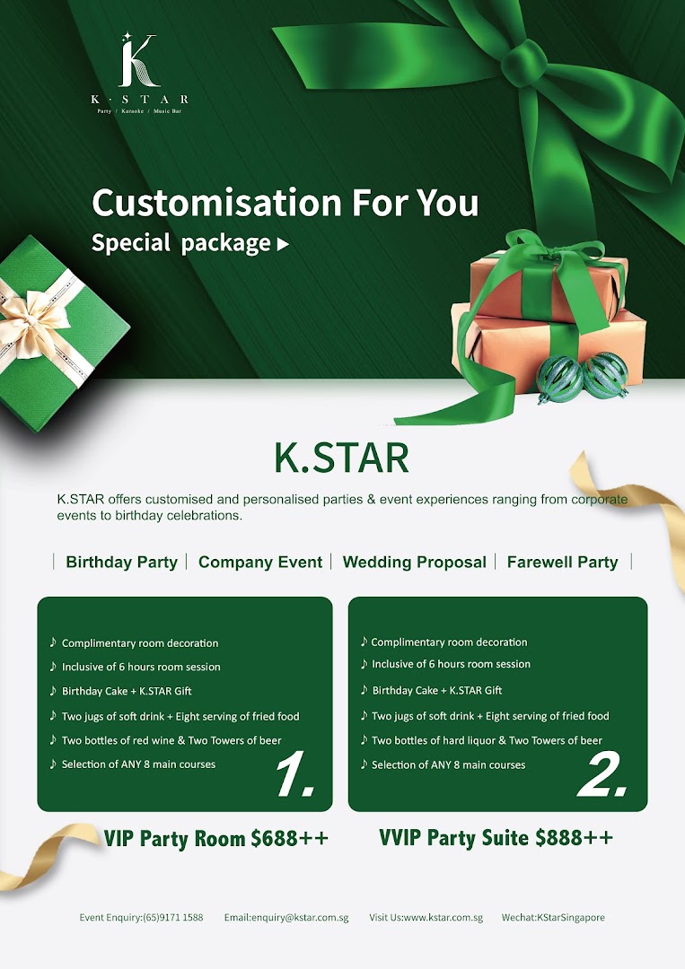 K.STAR's special event packages for parties, including karaoke, food, and drinks.