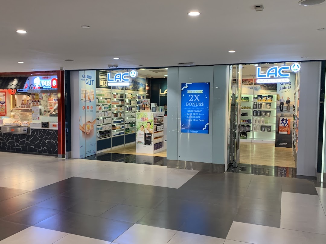 The storefront of LAC Nutrition For Life, a health and wellness store, showcasing its wide range of products.