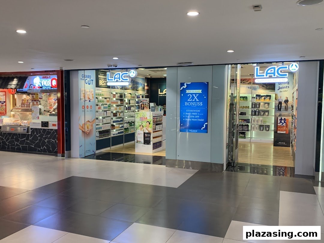 The storefront of LAC Nutrition For Life, a health and wellness store, showcasing its wide range of products.