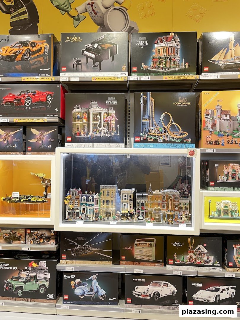 A vibrant display of diverse LEGO sets, including iconic vehicles, modular buildings, and intricate models.