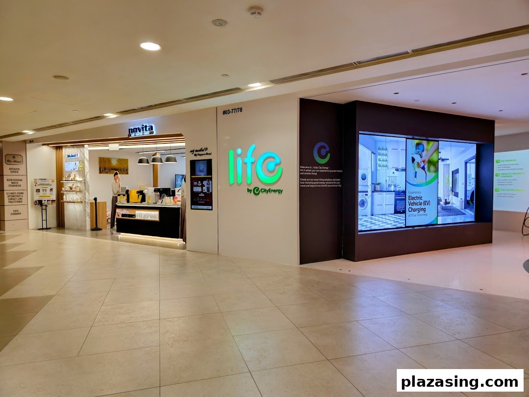 The storefront of Life by City Energy, showcasing smart living and EV charging solutions.
