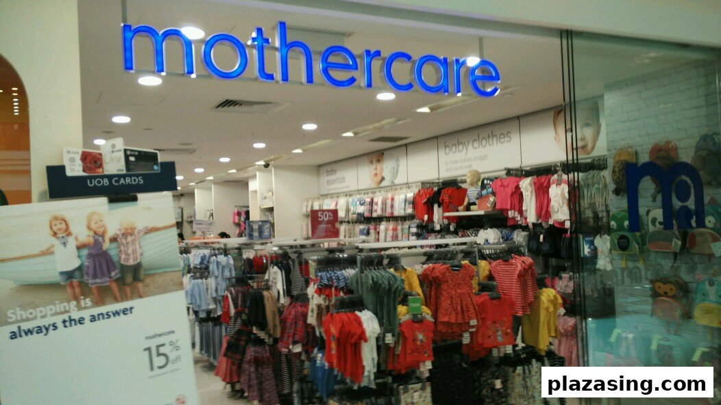 Mothercare shop entrance displaying baby clothes, essentials, and promotional offers.