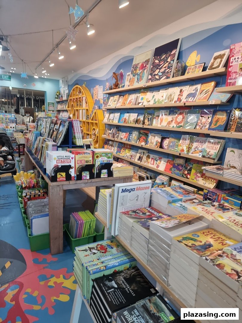 Vibrant interior of a children's bookstore, showcasing shelves filled with diverse books and a playful atmosphere.