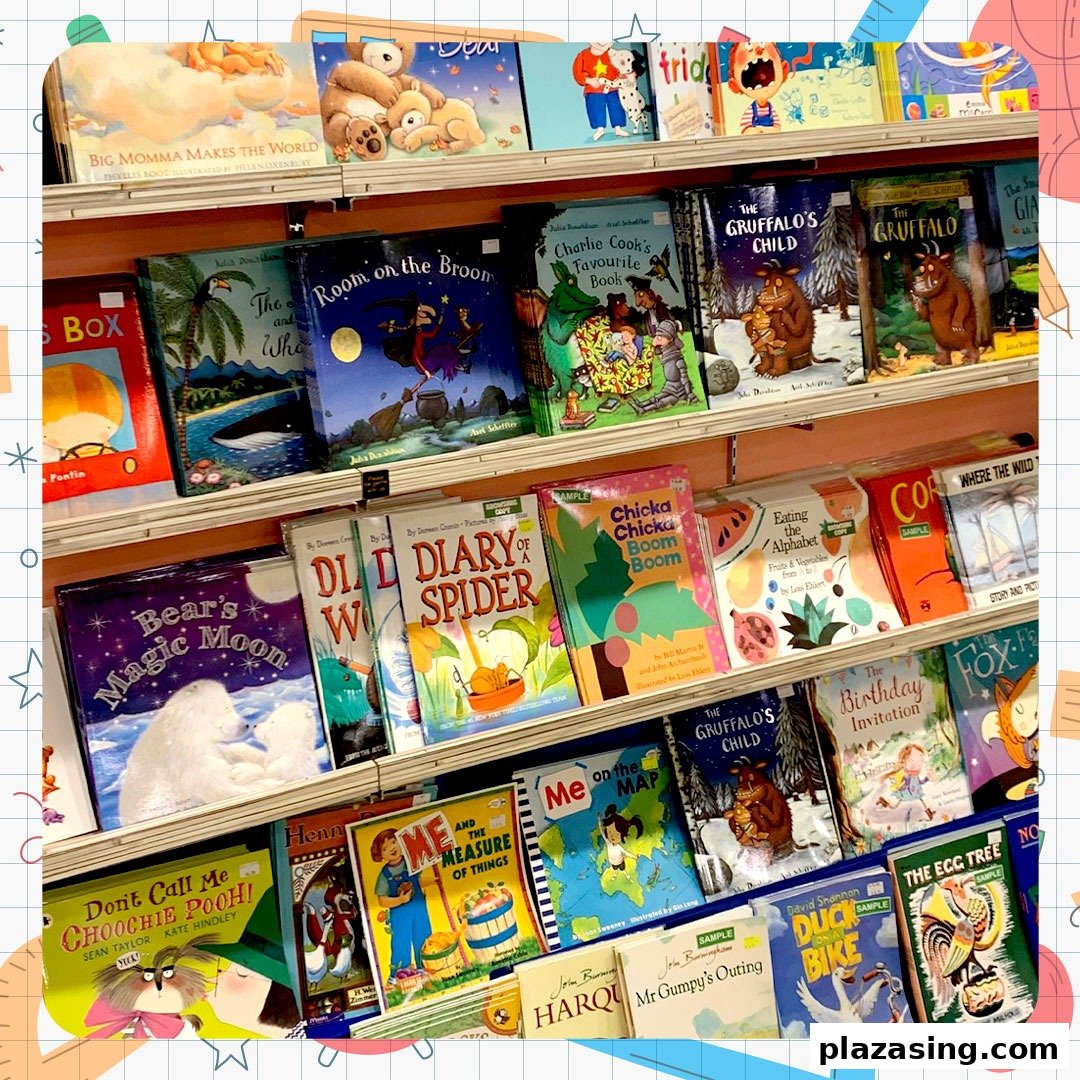 Shelves filled with a diverse collection of colorful children's books.