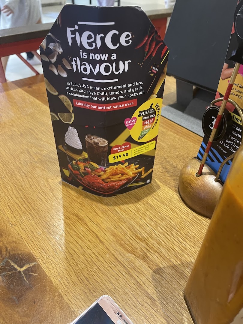 A table tent promoting Nandos' new 'Fierce' VUSA XXHot flavour and meal.
