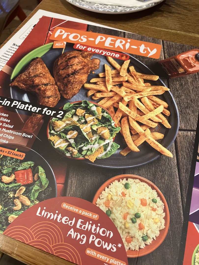 A Nando's menu displaying a 'Platter for 2' with various sides and a promotional offer.