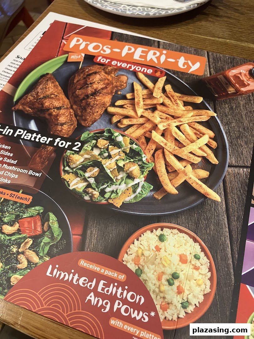 A Nando's menu displaying a 'Platter for 2' with various sides and a promotional offer.