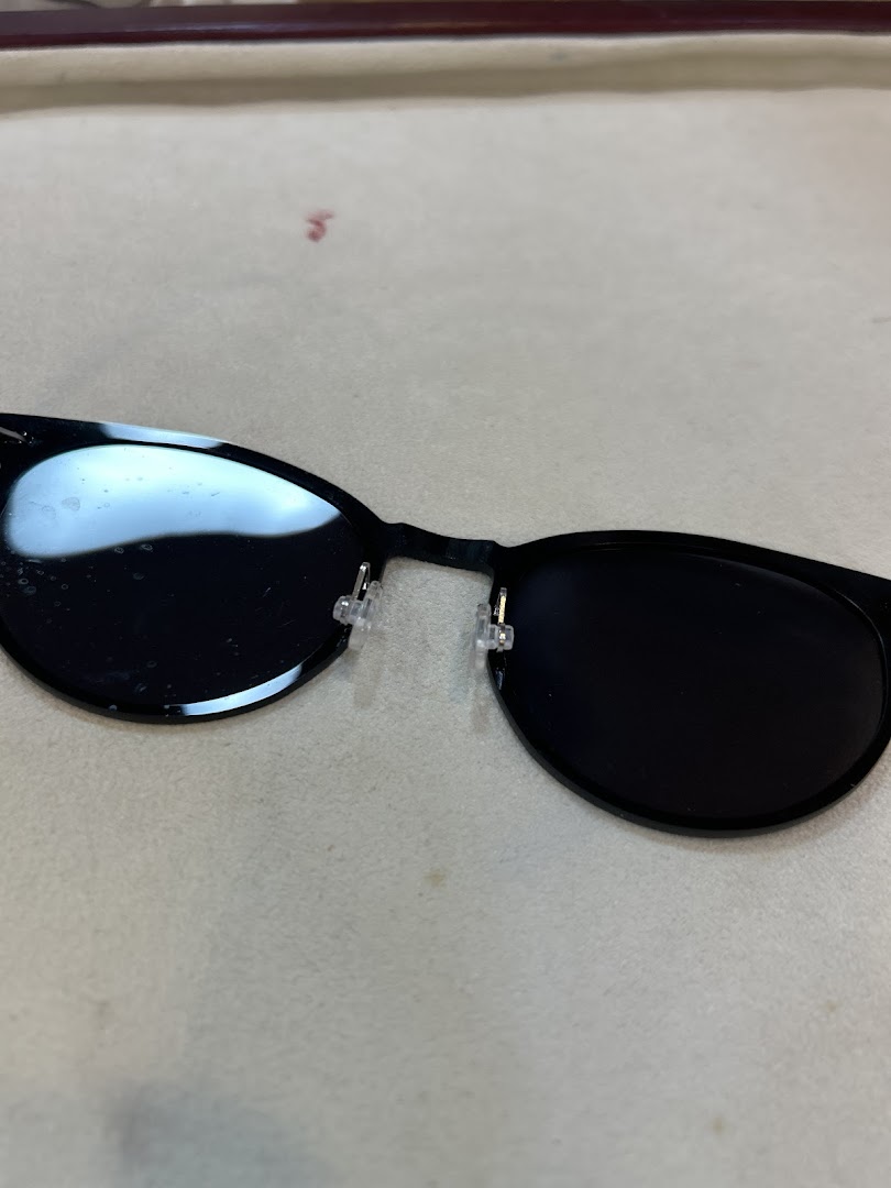 Close-up of a pair of black sunglasses or spectacles, showcasing the lenses and bridge.