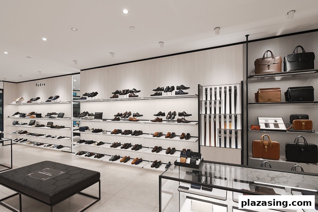 An interior view of PEDRO, showcasing a wide array of men's shoes, bags, and accessories on display.