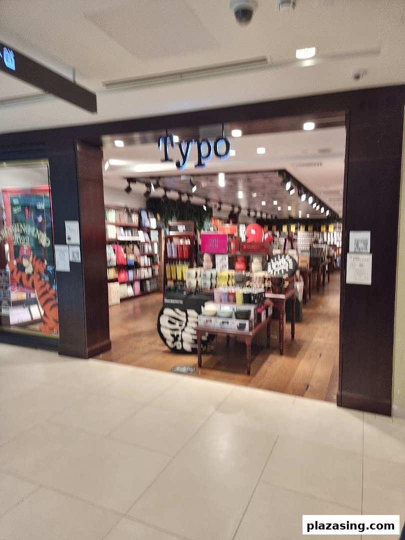 The inviting shopfront of Typo at Plaza Singapura, showcasing its diverse range of stationery and gifts.