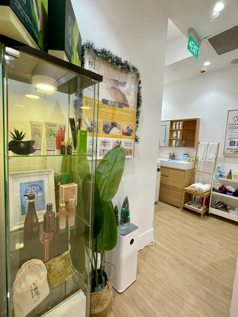 Interior view of Refresh TCM Wellness, featuring a product display, plant, and treatment area.