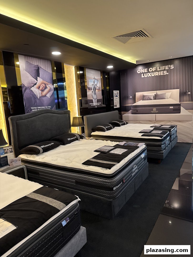 Interior view of Sealy Sleep Boutique showcasing multiple luxurious mattresses and beds on display.