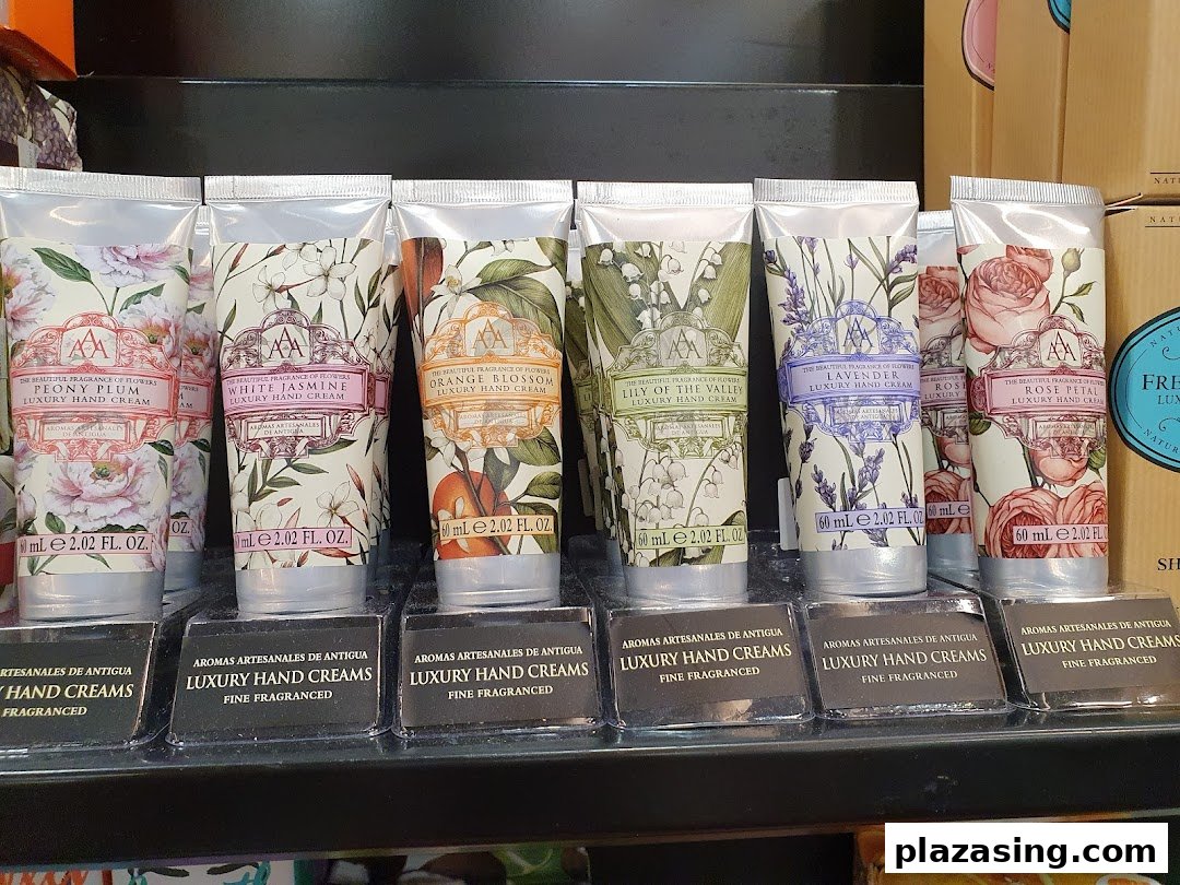 A display of various scented luxury hand creams from Aromas Artesanales de Antigua.