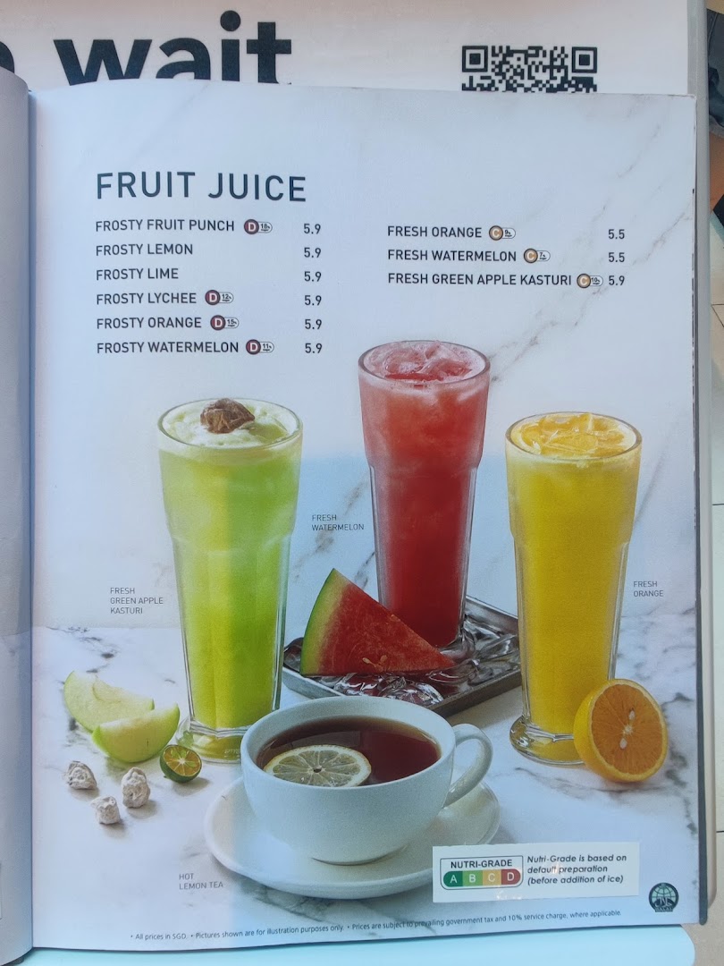 A menu page from Secret Recipe showcasing a variety of refreshing fruit juices and hot lemon tea.