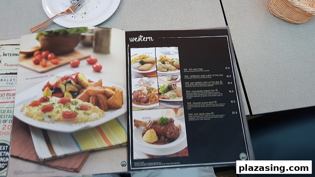A close-up view of a Secret Recipe menu page featuring Western dishes with images and prices.