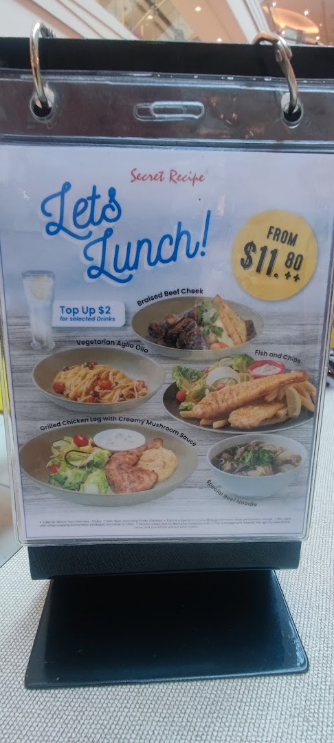 A Secret Recipe menu display showcasing their 'Lets Lunch!' set meals.