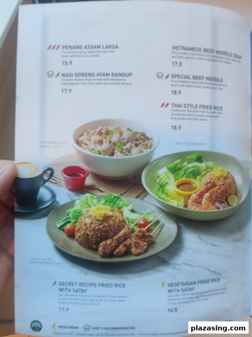 A detailed menu page from Secret Recipe, showcasing various Asian dishes with descriptions and prices.