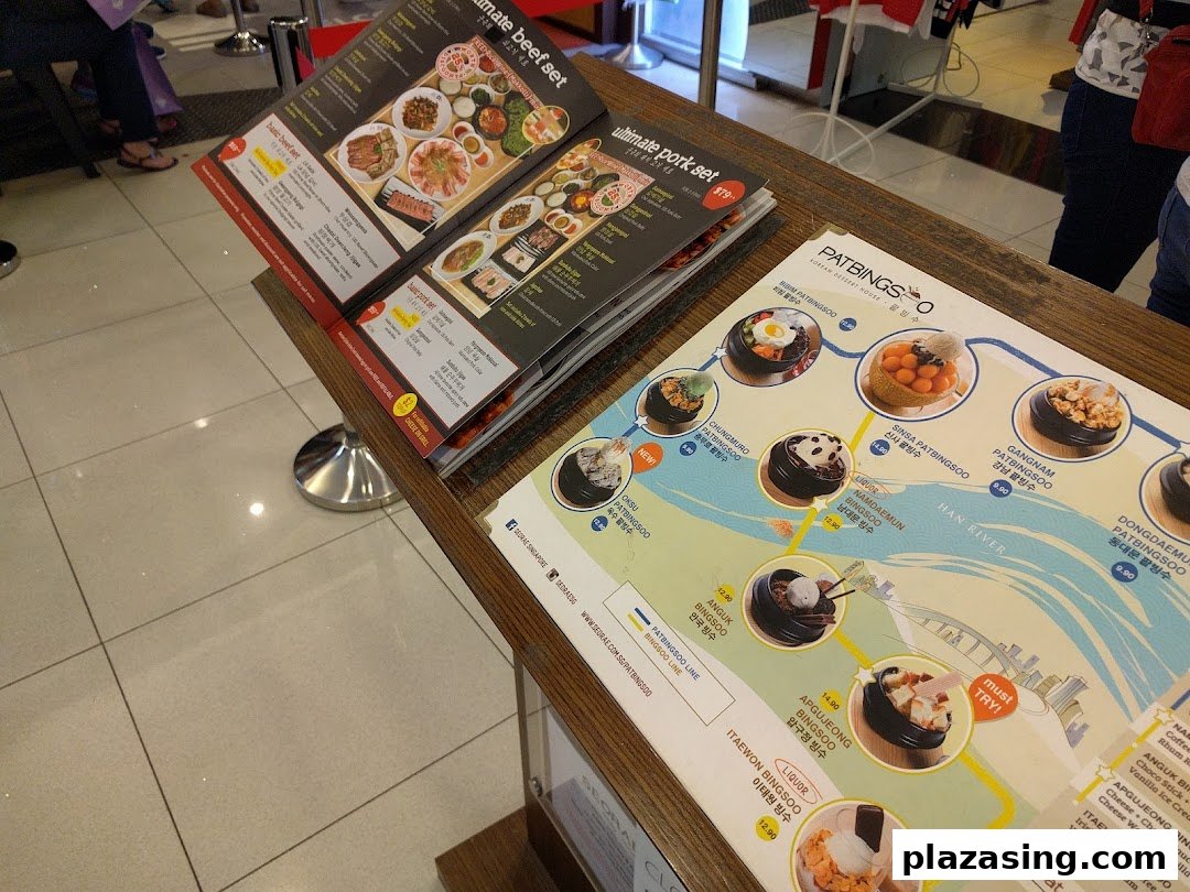 Menus for Korean BBQ sets and a variety of Korean shaved ice desserts (Patbingsoo).