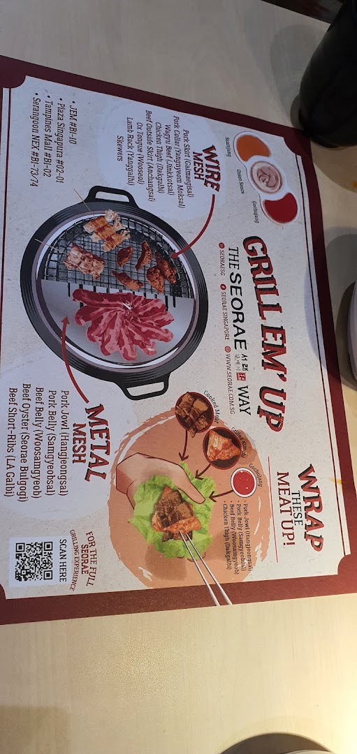 A detailed Korean BBQ menu showcasing grilling methods and various meat options.