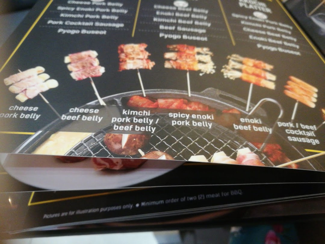 A menu page from Seorae Jib showcasing various Korean BBQ skewer options and ingredients.