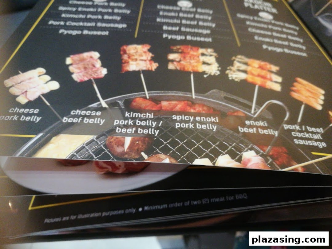 A menu page from Seorae Jib showcasing various Korean BBQ skewer options and ingredients.