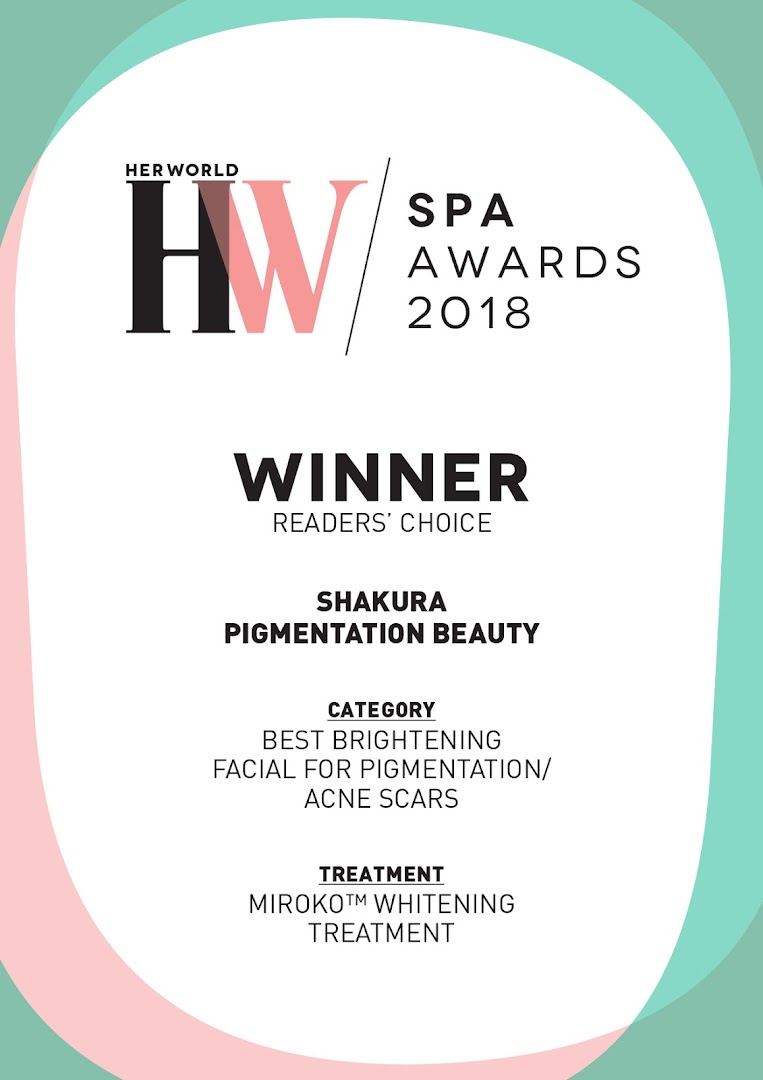 An award certificate for Shakura Pigmentation Beauty, recognizing their Miroko™ Whitening Treatment.