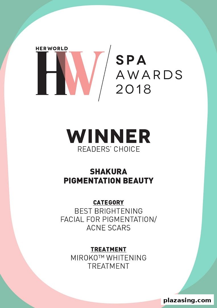 An award certificate for Shakura Pigmentation Beauty, recognizing their Miroko™ Whitening Treatment.