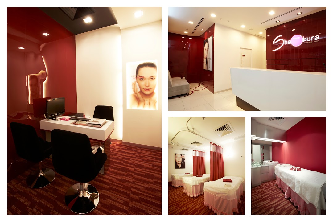 A collage showcasing the modern and inviting interior spaces of Shakura Pigmentation Beauty.