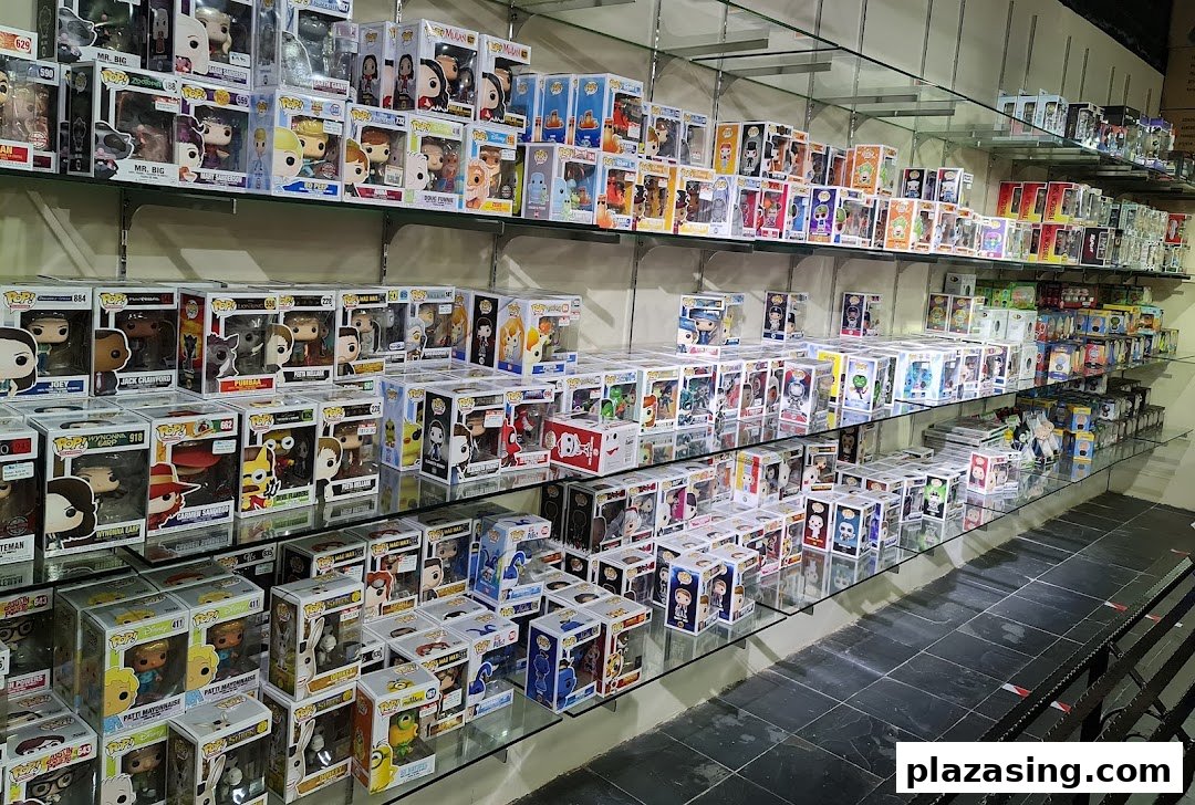 Shelves filled with numerous Funko Pop! collectible figures displayed in a retail toy store.