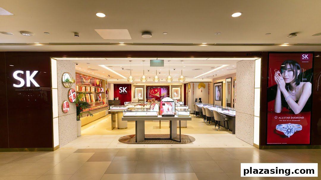 The brightly lit entrance of SK Jewellery, showcasing elegant displays and a welcoming interior.
