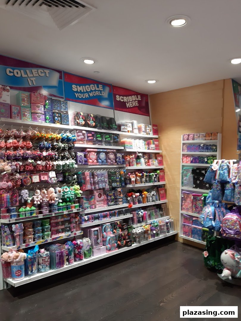 Interior view of Smiggle, showcasing colorful stationery, accessories, and gifts on display shelves.