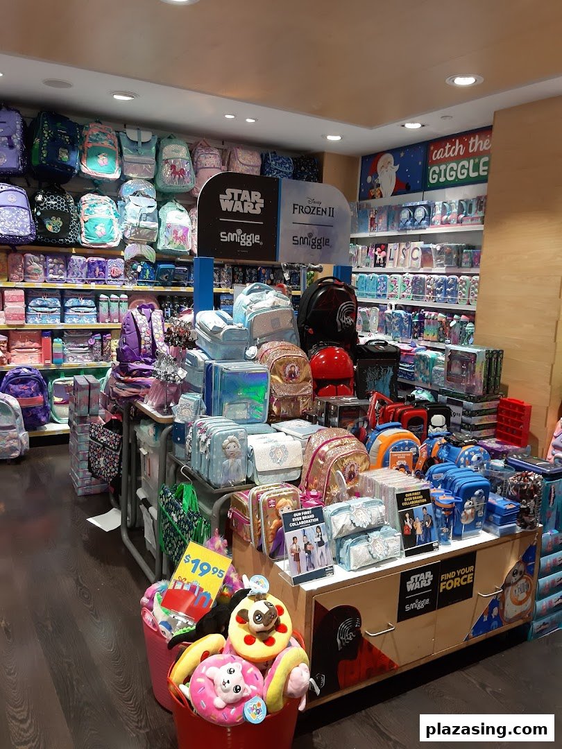 A vibrant Smiggle store interior showcasing colorful backpacks, stationery, and themed merchandise.