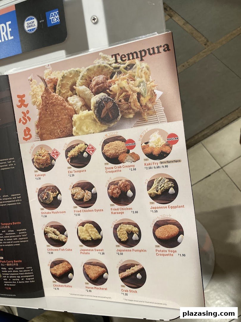 A detailed menu board showcasing a variety of tempura and fried Japanese dishes with prices.