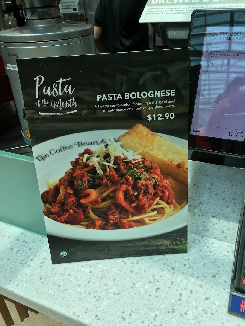 A promotional display for Pasta Bolognese, featuring a hearty beef and tomato sauce.