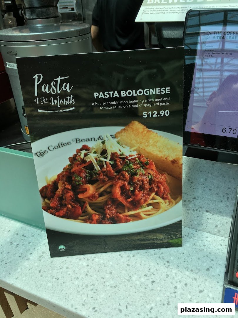 A promotional display for Pasta Bolognese, featuring a hearty beef and tomato sauce.