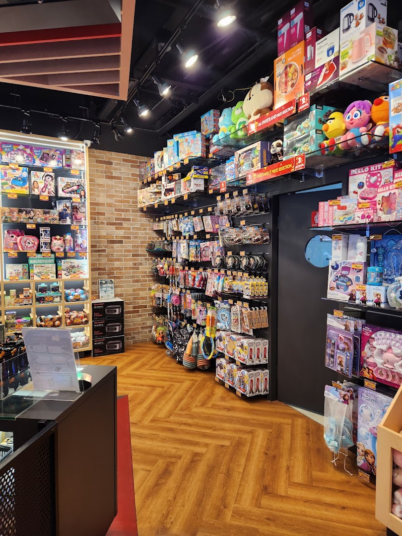 An interior view of Timezone's prize shop, showcasing a wide array of toys and merchandise.