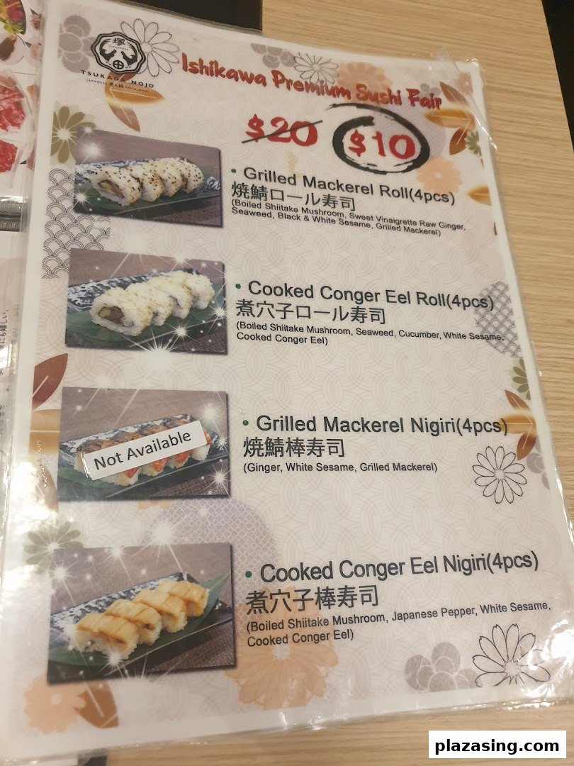 A menu displaying premium sushi rolls and nigiri with special pricing.