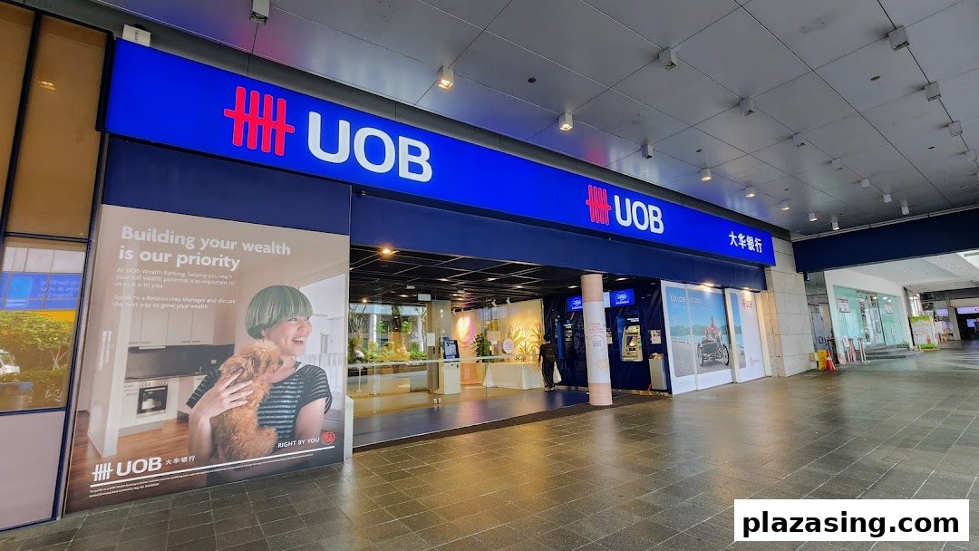 The exterior of the UOB bank branch with prominent blue signage and entrance.