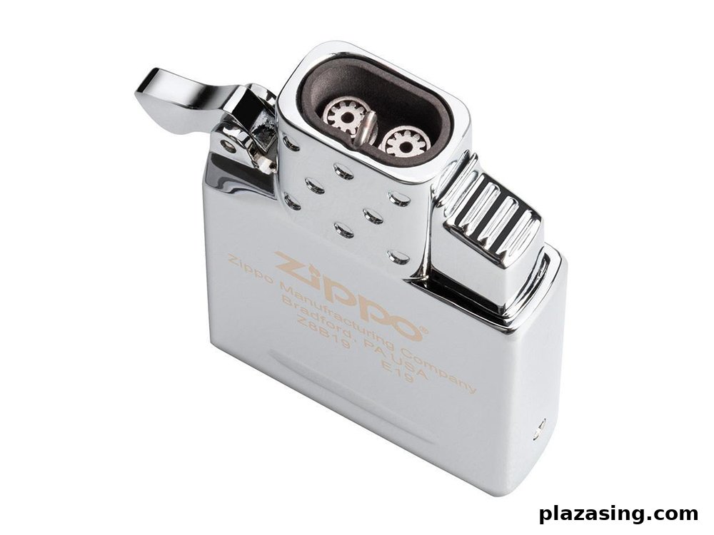 A close-up of a shiny chrome Zippo lighter with its lid open, showcasing its internal mechanism.