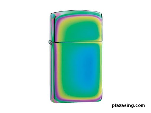 A vibrant, iridescent lighter with a rainbow-like finish, isolated on a white background.
