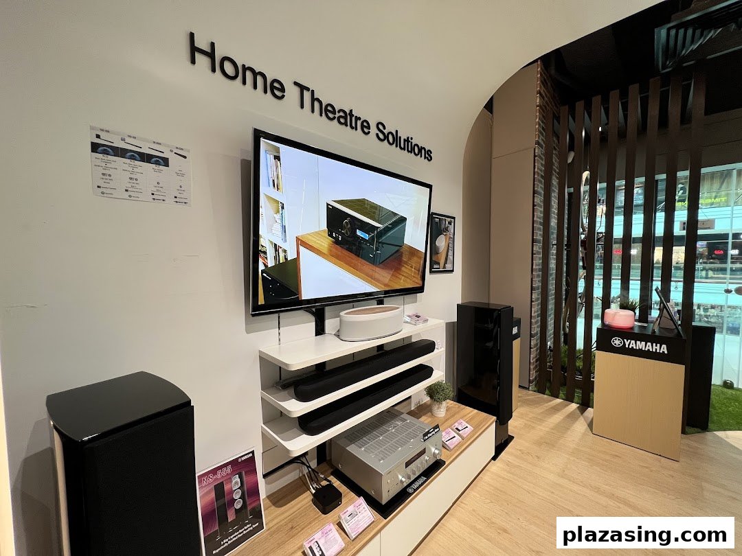 An interior view of the Yamaha AV Experience Studio showcasing home theatre solutions and audio equipment.