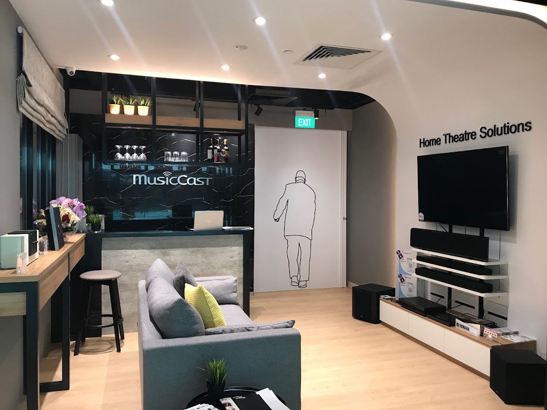 An inviting interior of Yamaha AV Experience Studio showcasing home theatre solutions and MusicCast products.