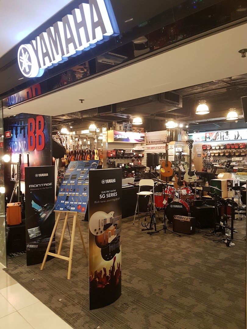 An interior view of the Yamaha Music Store, showcasing a wide array of musical instruments and equipment.