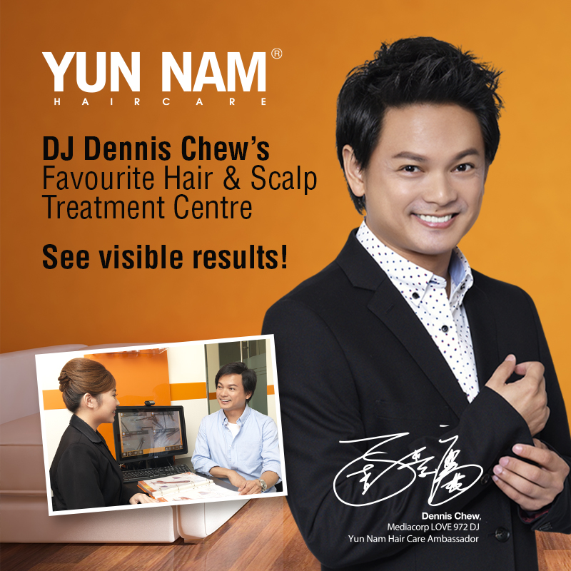 DJ Dennis Chew endorses Yun Nam Hair Care, highlighting their hair and scalp treatments.