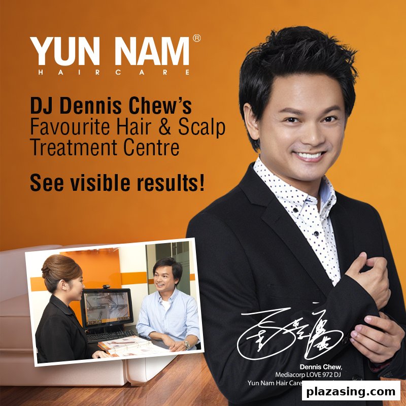 DJ Dennis Chew endorses Yun Nam Hair Care, highlighting their hair and scalp treatments.