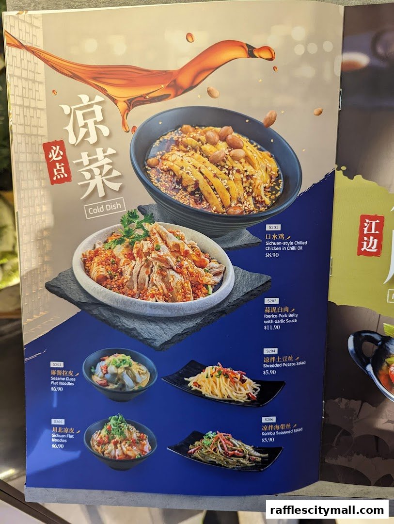 A menu featuring various cold dishes from Riverside Canton Claypot Cuisine.