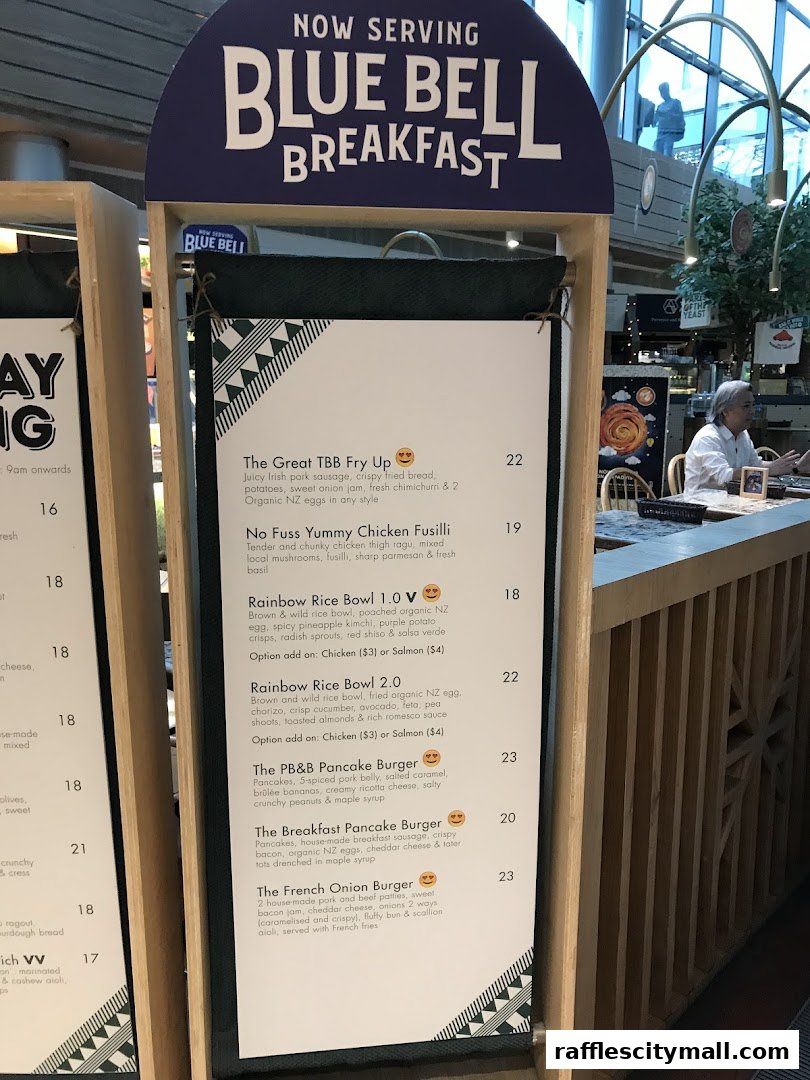 A menu board displaying breakfast items with descriptions and prices at Tiong Bahru Bakery.
