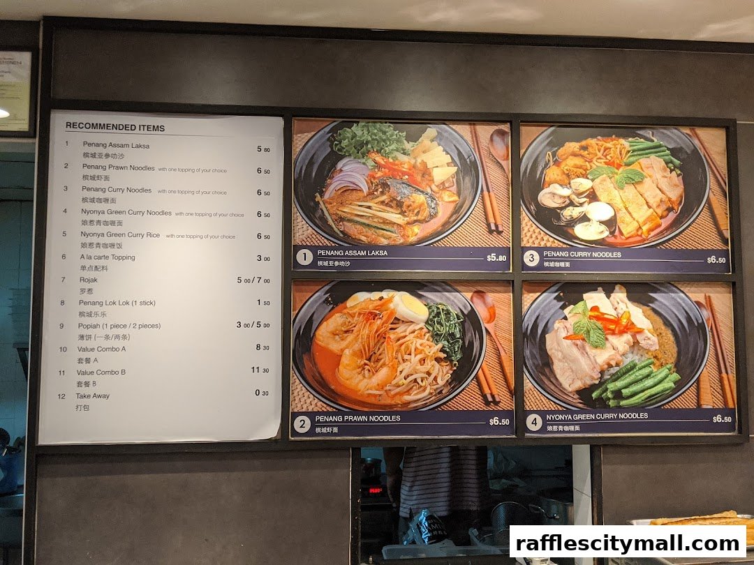 A menu board displaying recommended food items with images and prices.